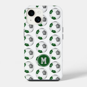 green gray soccer balls pattern monogrammed iPhone 14 case