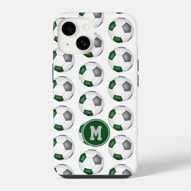 green gray soccer balls pattern monogrammed iphone case (Back)