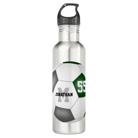 green gray soccer team colors boys girls stainless steel water bottle