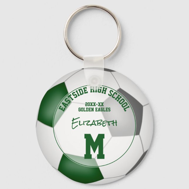 green gray soccer team  girls boys sports gifts keychain (Front)