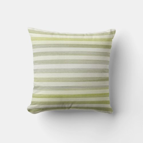 Green Gray Soft Stripes Watercolor Pattern Throw Pillow