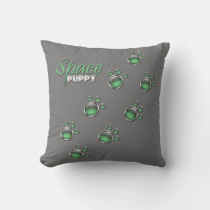 Green & Gray "Space Puppy" Paw Prints Pillow