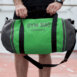 Green & Gray Sport Typography Gym Bag Custom Name