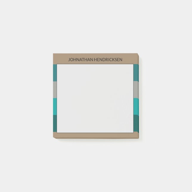 Green Gray Stripe Modern & Masculine Monogram Name Post-it Notes (Front)