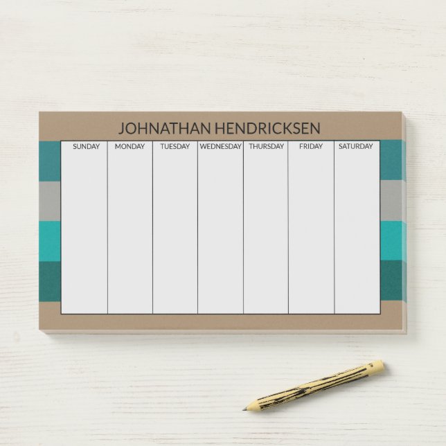 Green Gray Stripe Modern & Masculine Monogram Name Post-it Notes (On Desk)