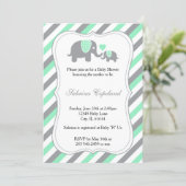 Green & Gray Stripes Baby Elephant | Baby Shower Invitation (Standing Front)
