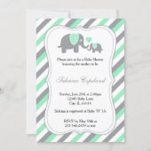 Green & Gray Stripes Baby Elephant | Baby Shower Invitation (Front)