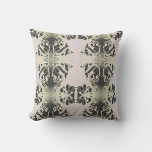 Green Gray Symmetrical Ancient Symbols on Beige Throw Pillow