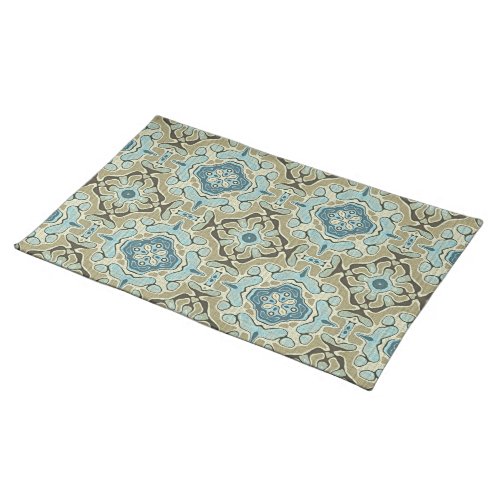 Green Gray Teal Blue Ochre Hip Bohemian Bali Art Cloth Placemat