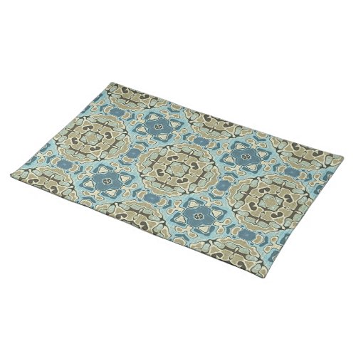 Green Gray Teal Blue Ochre Hip Bohemian Bali Art Cloth Placemat