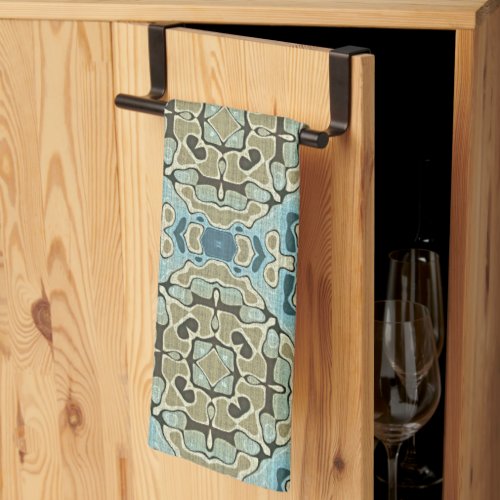 Green Gray Teal Blue Ochre Hip Bohemian Bali Art Kitchen Towel