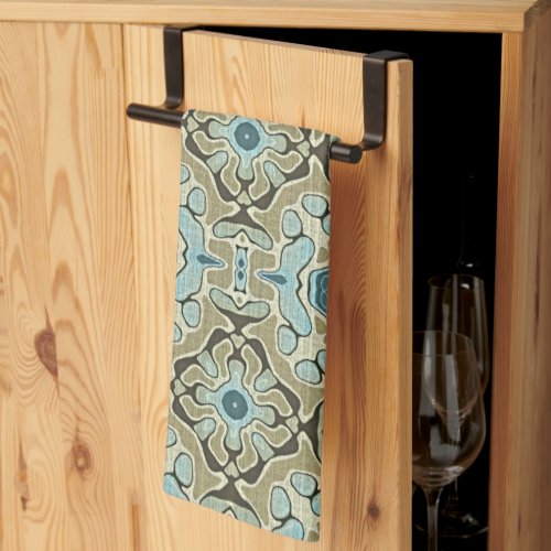 Green Gray Teal Blue Ochre Hip Bohemian Bali Art Kitchen Towel