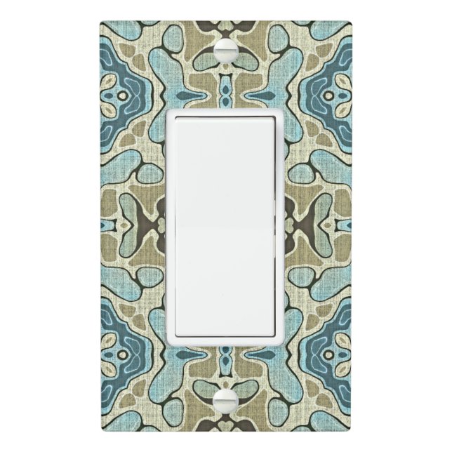 Green Gray Teal Blue Ochre Hip Bohemian Bali Art Light Switch Cover (In Situ)