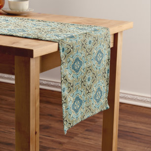 Green Gray Teal Blue Ochre Hip Bohemian Bali Art Medium Table Runner