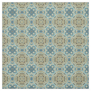 Green Gray Teal Blue Ochre Hip Orient Bali Art Fabric