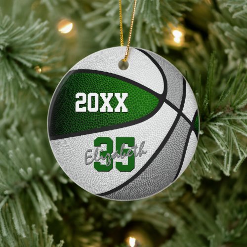 green gray team colors athlete name basketball ceramic ornament
