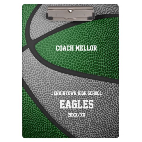 green gray team colors basketball coach name clipboard