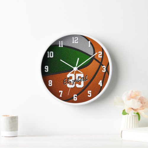 green gray team colors basketball personalized clock