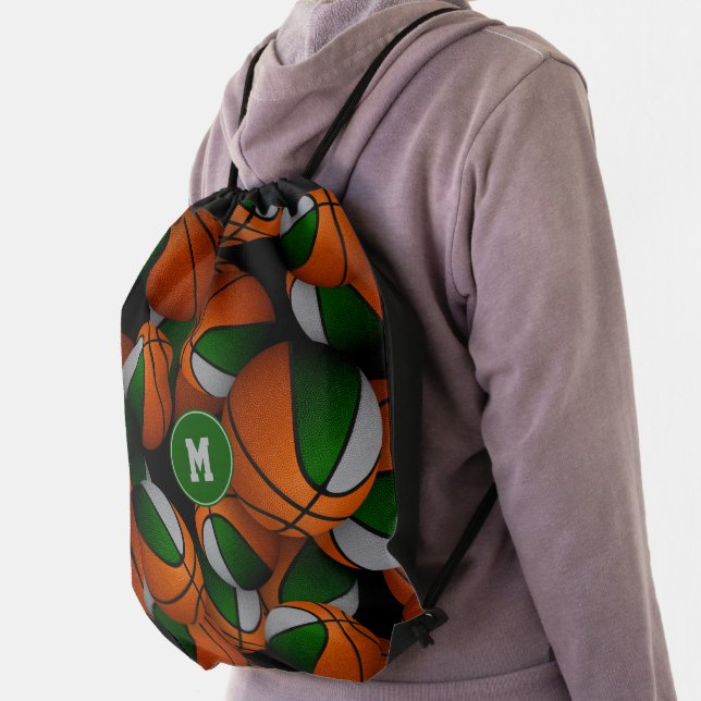 green gray team colors basketballs pattern drawstring bag (Insitu)
