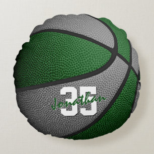 green gray team colors boys girls basketball decor round pillow
