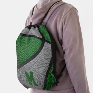 green gray team colors boys girls basketball drawstring bag