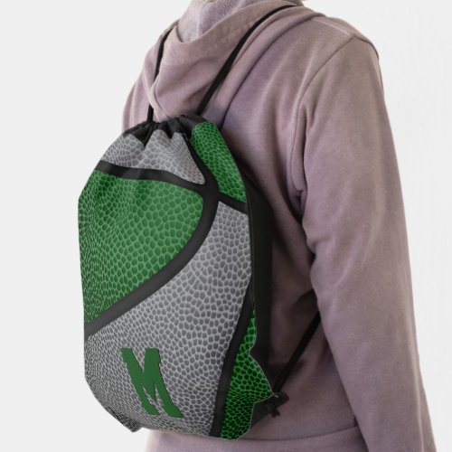 green gray team colors boys girls basketball drawstring bag