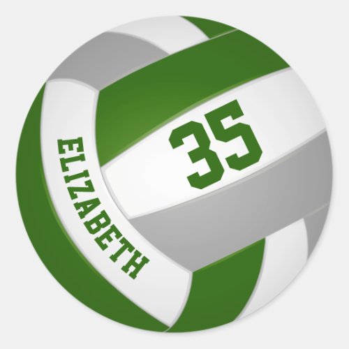 green gray team colors boys girls volleyball classic round sticker