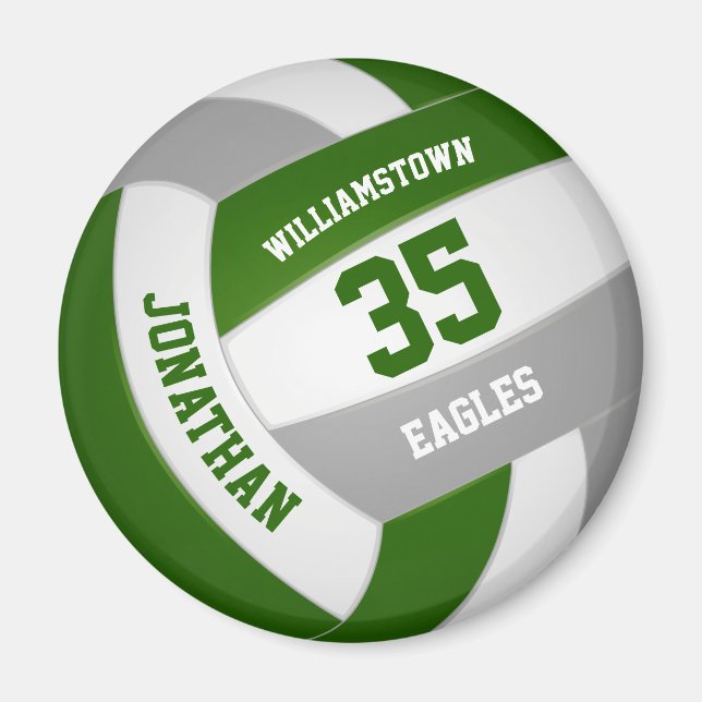 green gray team colors boys girls volleyball magnet (Front)