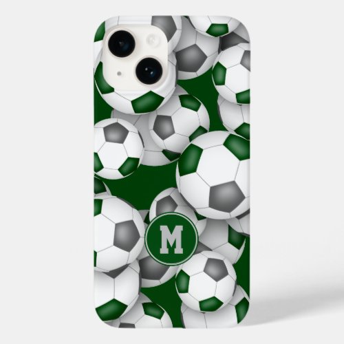 Green gray team colors fun soccer balls pattern Case_Mate iPhone 14 case