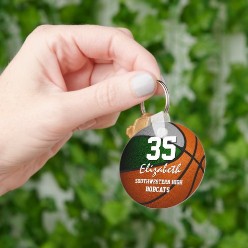 Green gray team colors girls boys basketball keychain
