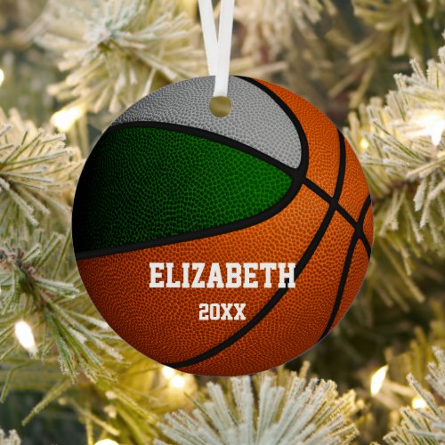 green gray team colors girls boys basketball metal ornament