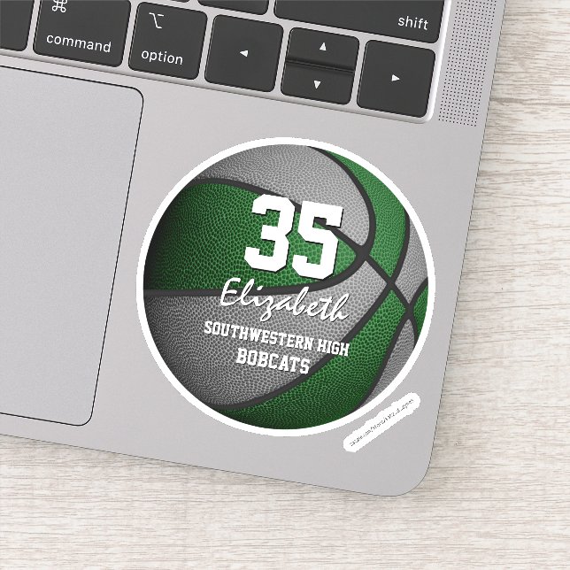 Green gray team colors girls boys basketball  sticker (Detail)