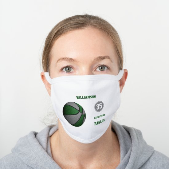 green gray team colors girls boys basketball white cotton face mask