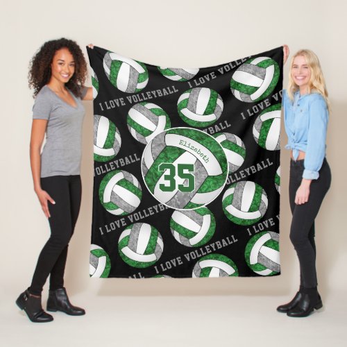 green gray team colors girls I love volleyball Fleece Blanket