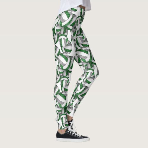 Green gray team colors girly volleyballs pattern leggings