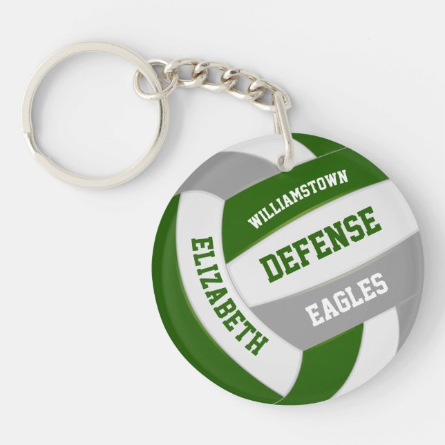 green gray team colors personalized volleyball keychain (Front)