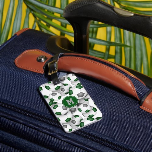 green gray team colors soccer balls pattern luggage tag