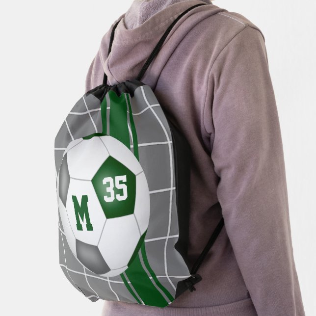 green gray team colors varsity stripes soccer drawstring bag (Insitu)