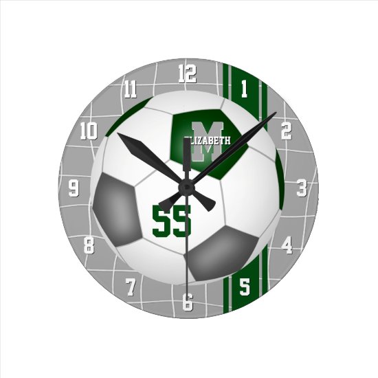 green gray team colors varsity stripes soccer round clock