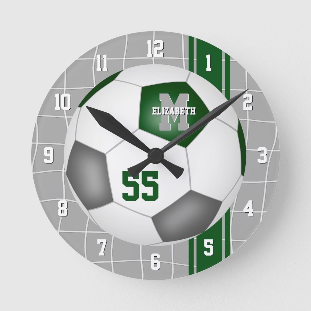 green gray team colors varsity stripes soccer round clock