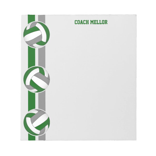 green gray team colors volleyball coach custom notepad (Front)