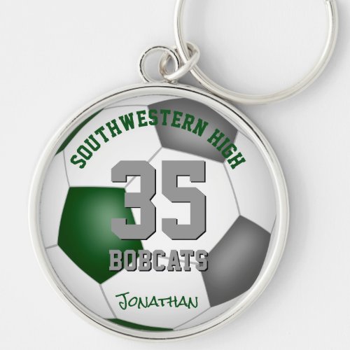 green gray team player name boys girls soccer keychain