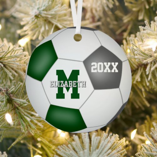 green gray team spirit girls boys keepsake soccer metal ornament