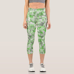 Green Gray Triangle Pattern Capri Leggings