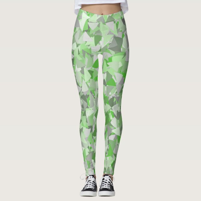 Green Gray Triangle Pattern Leggings (Front)