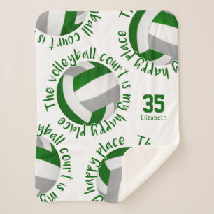 green gray volleyball court happy place typography sherpa blanket