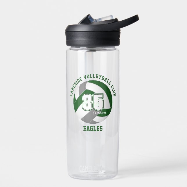 green gray volleyball team colors kids name water bottle (Left)
