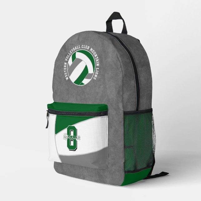 green gray volleyball team colors team name printed backpack (Back Corner Right)