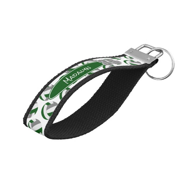 green gray volleyballs athlete name wrist keychain (Angled Up)
