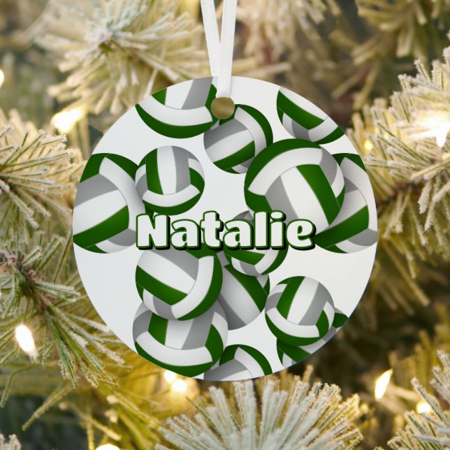 green gray volleyballs w athlete name keepsake metal ornament (Insitu)